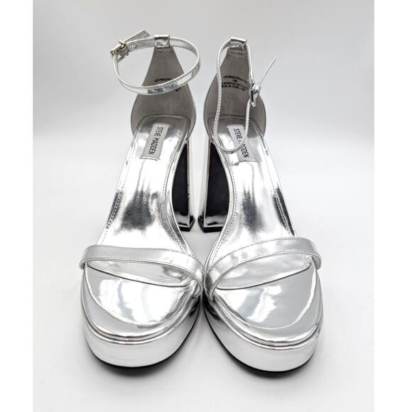 Steve Madden Veronika Platform Chunky Block Heel Sandal Women's Silver Size 10M - Picture 13 of 13